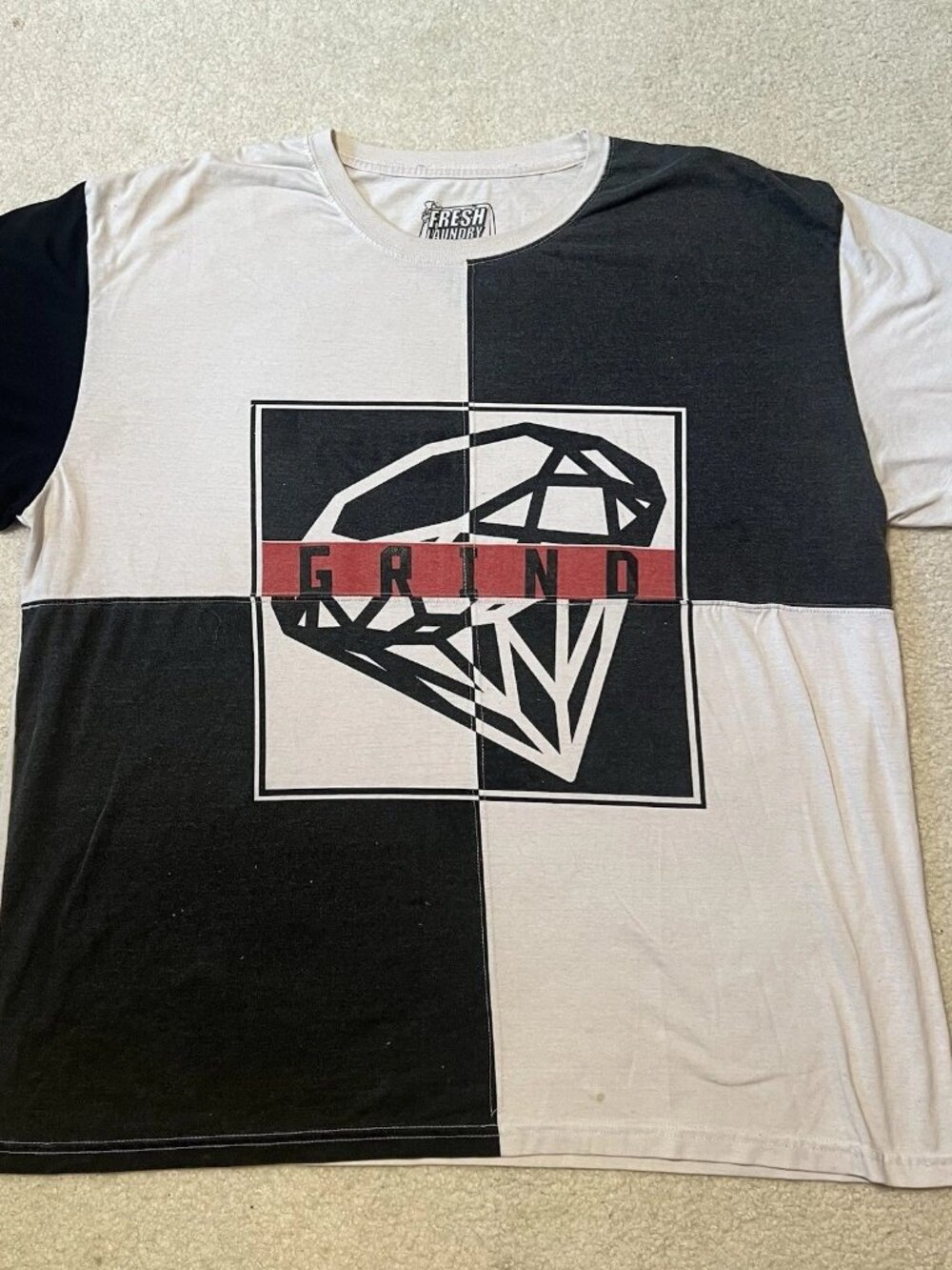 Grind Diamond Graphic Fresh Laundry Color Block Patchwork Black White 3XL Shirt